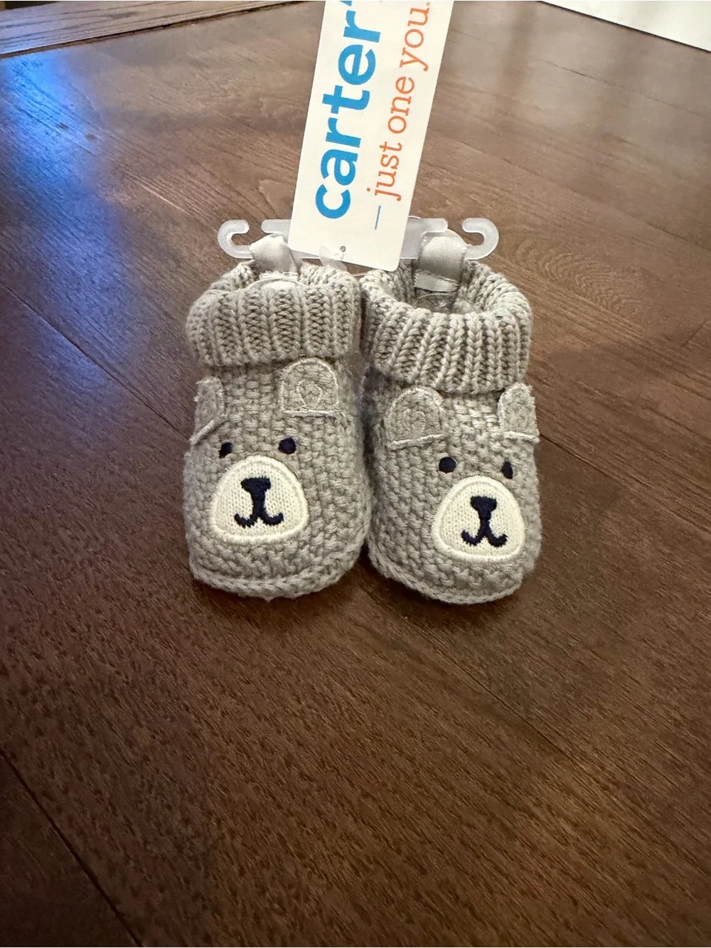 Carter's Newborn Gray Knit Bear Baby Booties